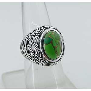 Handmade Boho Gemstone Women's <b>Ring</b> Green Copper Turquoise Oval 925 Sterling Silver Bezel Setting <b>Statement</b> Piece Gift for Her - Product Image 6