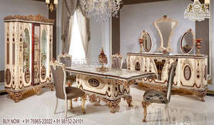 Ensemble de meubles de salle à manger européenne à thème classique parfait ensemble de table à manger poli platine ensemble de salle à manger Royal Kingdom - Product Image 6