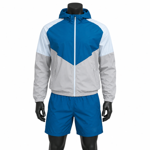 Conjunto de Chaqueta Cortavientos y Pantalones Cortos para Hombre, con Capucha, Ropa Deportiva para Correr, Traje Deportivo - Product Image 1