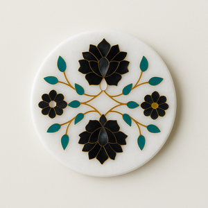 Dessous de verre à motif floral jaune fabriqué à la main avec feuilles rouges porte-boisson décoratif rond élégant décor à la maison moderne Accent - Product Image 5