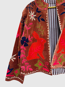 Veste en velours brodée à la main à motifs floraux, manches longues, grande taille, style Prairie Chic, modèle pull-over, pour l'automne - Product Image 5