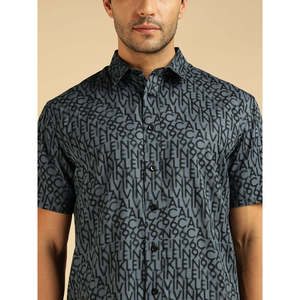 Camisa Casual de Manga Corta para Hombre Amanush con Estampado Alfabético, Cuello Clásico, Estilo Popelina Tejida para Verano - Product Image 2