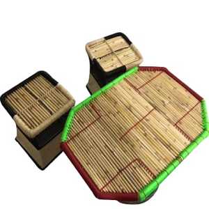 Ensemble de poufs en canne de bambou rond artisanal écologique de qualité supérieure avec table pour restaurant jardin salon - Product Image 5