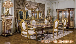 Ensemble de salle à manger Majestic en bois sculpté métallique turc pour 4 personnes, meubles de salle à manger de style royal, ensemble de salle à manger sculpté à la main pour villa royale, Canada - Product Image 6