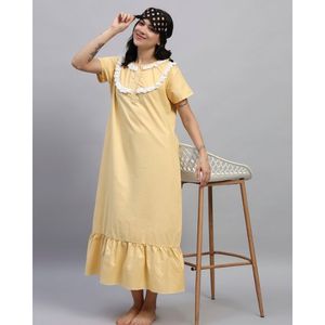 Chemise de nuit en dentelle victorienne 100% coton pour femmes, manches courtes, longueur totale, tissu respirant, col imprimé, design estival - Product Image 1