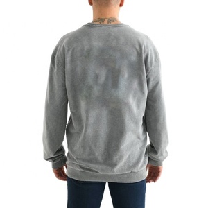Sweat-shirt léger délavé à l'acide pour homme, 200 GSM, coton, col rond, décontracté, fabrication OEM sur mesure, marque privée - Product Image 6