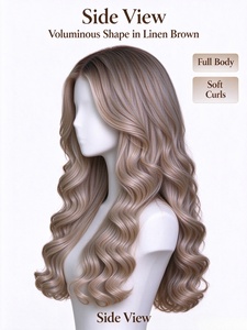 Parrucca in lino marrone con riccioli <span class=keywords><strong>Barbie</strong></span>, lunga e ondulata, in capelli sintetici, con corona alta e attaccatura naturale, per uso quotidiano - Product Image 4