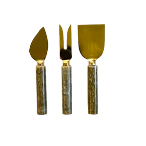 Outils à fromage dorés en acier inoxydable de fabrication indienne avec manche en marbre, couteaux à fromage pour le petit-déjeuner, ensemble de spatules à beurre - Product Image 2