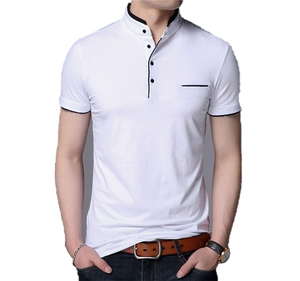 OEM Men's Anti-Wrinkle Knitted 100% Cotton Short Sleeve for T-Shirts Custom Logo Plus Size Stand Collar - Product Image 1