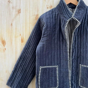 Indian Handmade Reversible <b>Quilted</b> Jacket Unisex Premium Cotton <b>Velvet</b> Coat Stand Button Closure New Winter Collection Perfect - Product Image 1