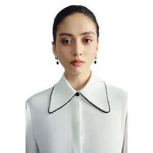 Formal Women Blouse Long-sleeve Shirt With Handmade Beading Collar EMERY ROUND COLLAR BLOUSE 50% R.Polyester 50% Polyester
