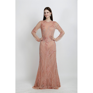 Vestido de noche de mujer a medida de primera calidad al por mayor, vestido de tela suave con diseño plisado de cuentas a mano para desfile de moda y uso de Gala - Product Image 1