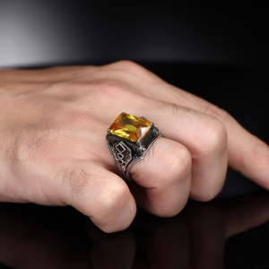 Square Aqua Marine Stone Traditional Motif 925 Silver Dazzle <b>Men</b> <b>Ring</b> Turkish Handmade <b>Ring</b> Turkish Wholesales Silver Jewelry - Product Image 2