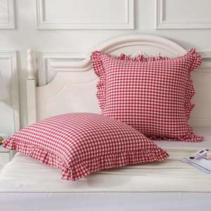 Pink Checkered Frill Ruffle <b>Pillow</b> Cotton Ruffle Flange <b>Pillow</b> Covers Decorative Frill Ruffle <b>Throw</b> <b>Pillow</b> Boho Designer <b>Pillow</b> - Product Image 4