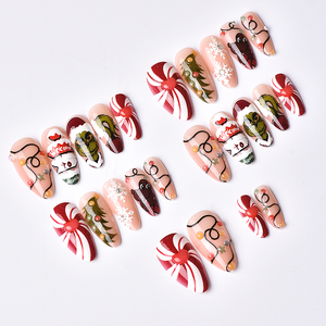 24 Piezas de Uñas Postizas <span class=keywords><strong>con</strong></span> Diseño Navideño de Almendras y Ojos de Gato, Bañadas en Oro, <span class=keywords><strong>con</strong></span> Copos de Nieve y Ciervos - <span class=keywords><strong>Manicura</strong></span> <span class=keywords><strong>Francesa</strong></span> de Alta Gama - Product Image 4