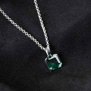 NOVAMART Fine 925 Pure Silver <b>Pendant</b> Necklace for Men & Boys <b>Emerald</b> Cut Diamond Freshwater Pearl Geometric Vintage Style Rhodi - Product Image 2