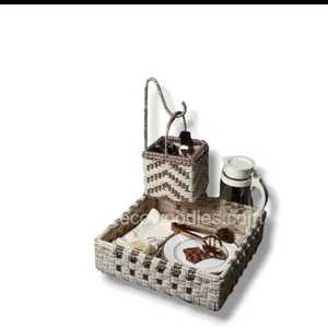 Prix compétitif Panier décoratif à deux étages en corde de coton blanc de luxe moderne avec plateau de service Rangement compact - Product Image 1