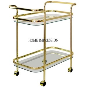Most Beautiful Unique Designer Gold Plated Metal Frame 2 Tier Food And Drinkware Serving <b>Trolley</b> For Wedding And Villa Parties - Product Image 6