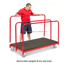 Chariot de manutention pour entrepôt, cadre en acier au carbone, panneau mural, plateau en contreplaqué, acier réglable, 3 poignées, chariot mobile à panneau plat - Product Image 3