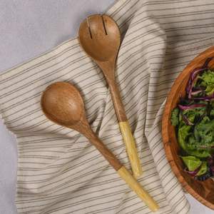Ensemble de cuillère et de fourchette à salade décorative en bois et résine, cuillère à mélanger la salade, couverts, vaisselle, service à salade, couverts - Product Image 1