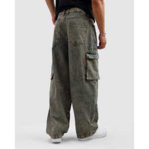 กางเกงยีนส์คาร์โก้สไตล์ฮิปฮอป แต่งลายปักแบบปะติดปะต่อ ผ้าเดนิมสโตนวอช ทรงตรงสำหรับฤดูหนาว - Product Image 5