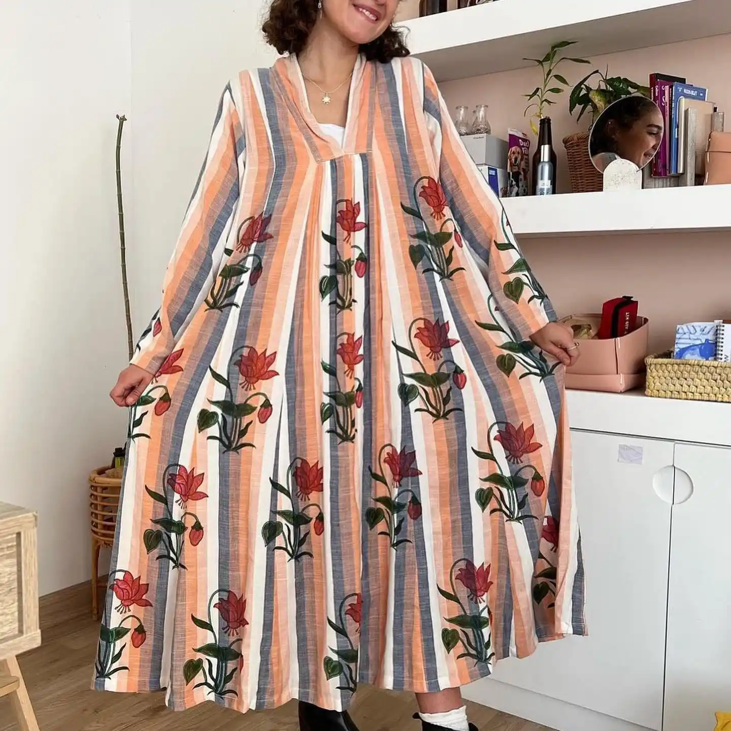 Bộ Sưu Tập Mới Độc Quyền Phụ Nữ Abaya Váy Hoa In Abaya Ăn Mặc Trong Chất Lượng Cao 100% Bông Kaftan