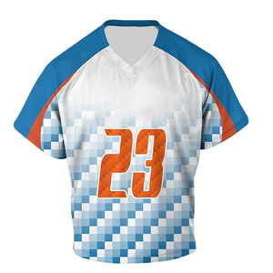 Fabricant en gros de hauts d'uniformes de lacrosse à manches courtes imprimés par transfert thermique, sur mesure, 100% polyester, anti-UV, léger - Product Image 2