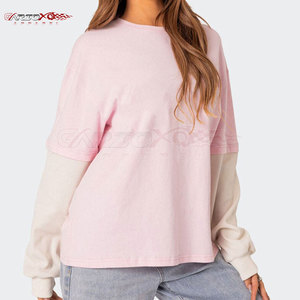 T-shirt de mode pour femmes avec ourlet en couches pour l'été et la saison du printemps T-shirt pour femmes à double couche à coupe décontractée - Product Image 1