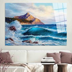 <b>Printed</b> Canvas Artwork: Coastal Mountain View Landscape,TEMPERED GLASS <b>ART</b> - Product Image 1