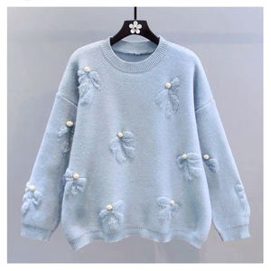 Suéter de cuello redondo transpirable de calidad superior para mujer, lana/Cachemira, manga larga, informal, cinturón de corbata de otoño, decoración - Product Image 3