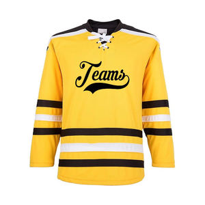 Maillot de hockey sur glace jaune personnalisé, uniforme d'équipe professionnel, vêtements de sport athlétiques rayés noir et blanc, haut de hockey personnalisé - Product Image 2