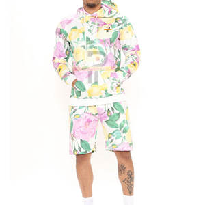 ที่กําหนดเองสไตล์กีฬาวอร์มชุดสั้นผ้าฝ้าย100%ธรรมดาสองชิ้นผู้ชายHoodiesวอร์มSweatsuitสลิมฟิตกางเกงขาสั้นผู้ชายชุด - Product Image 1