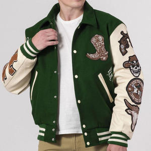 Veste universitaire d'hiver personnalisée de haute qualité unisexe brodée avec des manches en laine logo frontal écologique - Product Image 1