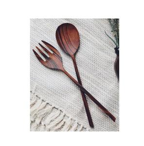 Cuillère en bois d'acacia Fourchette Outils à salade 2 pièces Cuillère et fourchette à salade pour les cadeaux de mariage Articles en bois Fourchette à dessert la plus populaire - Product Image 3