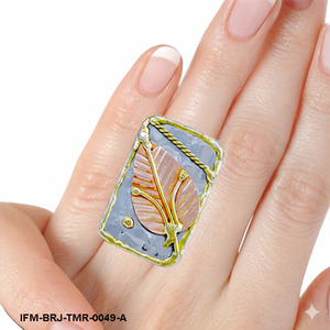 Bague en métal mélangé faite à la main, réglable, rectangulaire, bicolore, bijou statement, cadeau botanique unique pour elle - Product Image 6