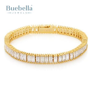 Hot Sale 6mm 925 Sterling <b>Silver</b> 14k Gold Plated Baguette Moissanite Tennis <b>Bracelet</b> Jewelry for <b>Men</b> - Product Image 1