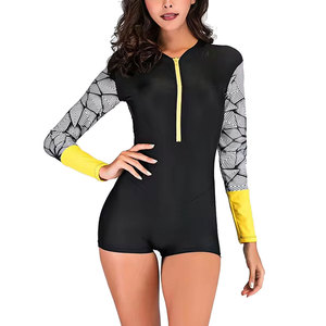 Maillot de bain une pièce pour femme à manches longues avec fermeture éclair, respirant, écologique, en polyester/nylon, couleur unie, haute qualité - Product Image 3