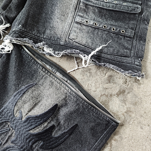 Fabricante de ropa de calle personalizada, pantalones vaqueros apilados Vintage con lavado ácido, pantalones vaqueros para hombre, pantalones vaqueros de calle con diamantes de imitación de cristal para hombre - Product Image 4