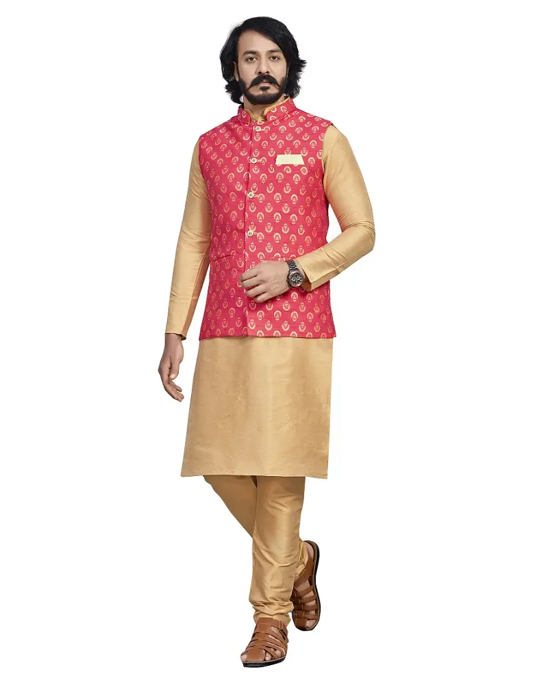Veste traditionnelle pour homme, vêtement de fête et de fonction, style ethnique rose Nehru, Collection Readymade pour homme