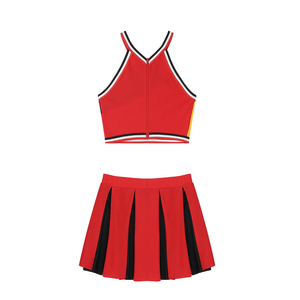 Uniforme de pom-pom girl pour filles, jupe rayée et haut court sans manches avec sublimation de position du logo sur le devant - Product Image 4