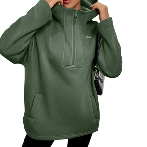 Womens Half <b>Zip</b> <b>Hooded</b> Fleece Sweatshirt Oversized Pullover Long Sleeve Soft Warm Hoodie With Pockets Winter Outerwear Top - Product Image 1