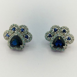 Beautiful <b>Heart</b> & Round Sterling Silver <b>Earrings</b> with Blue Sapphire & Diamond <b>Gold</b>-Plated <b>Heart</b> Shape Studs for Weddings - Product Image 3
