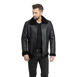 Chaqueta de Invierno Impermeable para Hombre, Elegante, Cálida y Gruesa, 100% Piel de Oveja Genuina, Forro de Borrego, Perfecta para el Frío de Otoño - Product Image 1