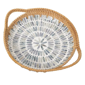 Meilleur choix de plateau en rotin naturel design agréable avec incrustation de nacre plateaux de service pour plateau de fruits décoratifs en gros Vietnam - Product Image 3