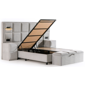 Ensemble de chambre à coucher de luxe HONKONG Design Rembourré Velours Lin Base de rangement avec tête de lit Banc 2 Meubles de maison Bois - Product Image 3