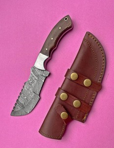 Cuchillos rastreadores de acero de Damasco hechos a mano lona marrón Micarta latón refuerzo mango personalizable OEM para proyectos de bricolaje - Product Image 2