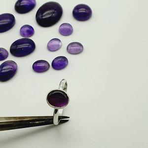 Anillo fino de plata simple para mujer con piedra preciosa de corte ovalado de amatista natural para cumpleaños y Bodas de febrero - Product Image 4