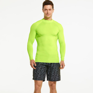 Camisa de compresión de manga larga para hombre, capa base atlética verde neón, camiseta de entrenamiento para correr en el gimnasio de secado rápido - Product Image 5