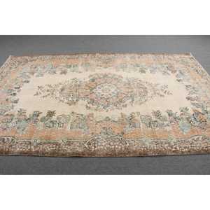5.7x9.6 ft Turkish Large Rug, <b>Brown</b> Green Vintage Moroccan <b>Wool</b> Rug - Product Image 3