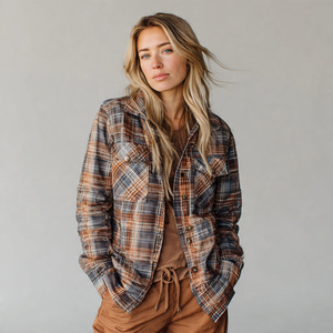 Chaqueta de Franela Extra Grande para Mujer, 100% Algodón, Camisa de Franela a Cuadros, Chaqueta de Franela con Hombros Caídos para Mujer - Product Image 3